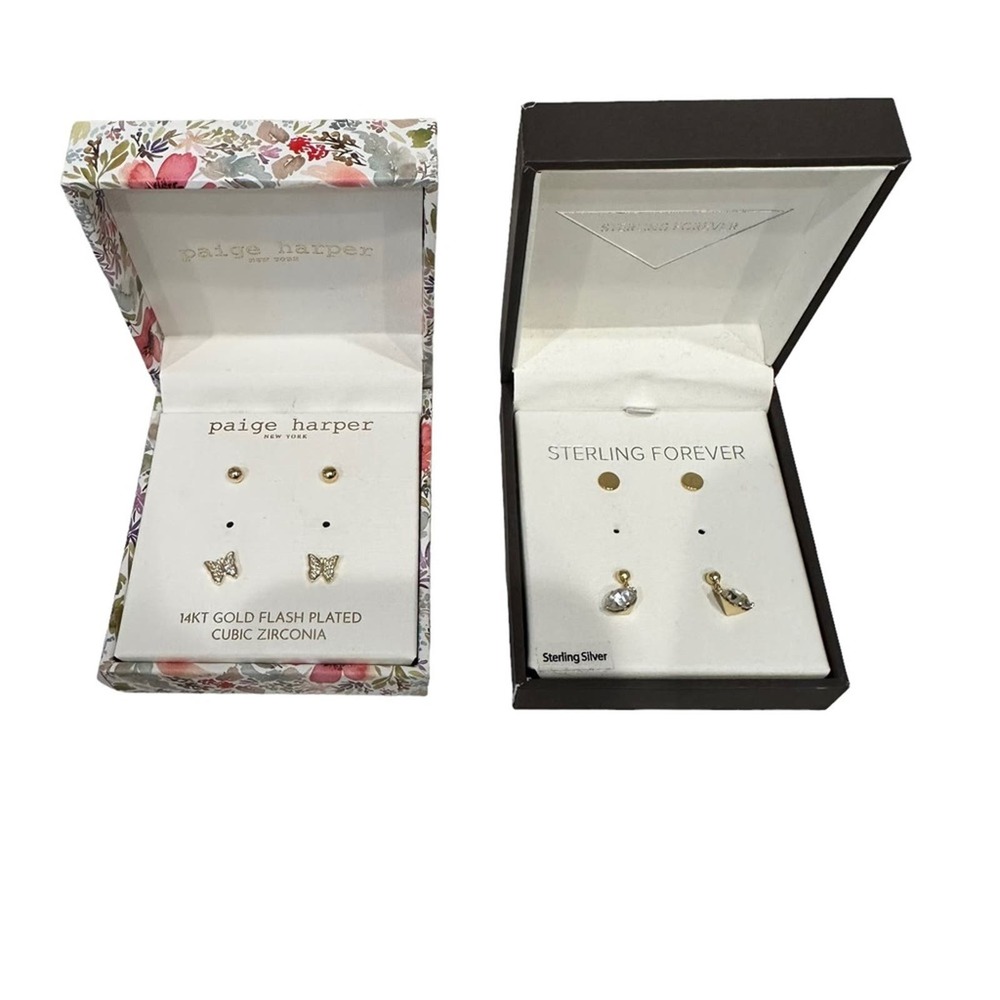 4 Sets of Earrings. Studs. Butterfly. Sterling Forever. Paige Harper
